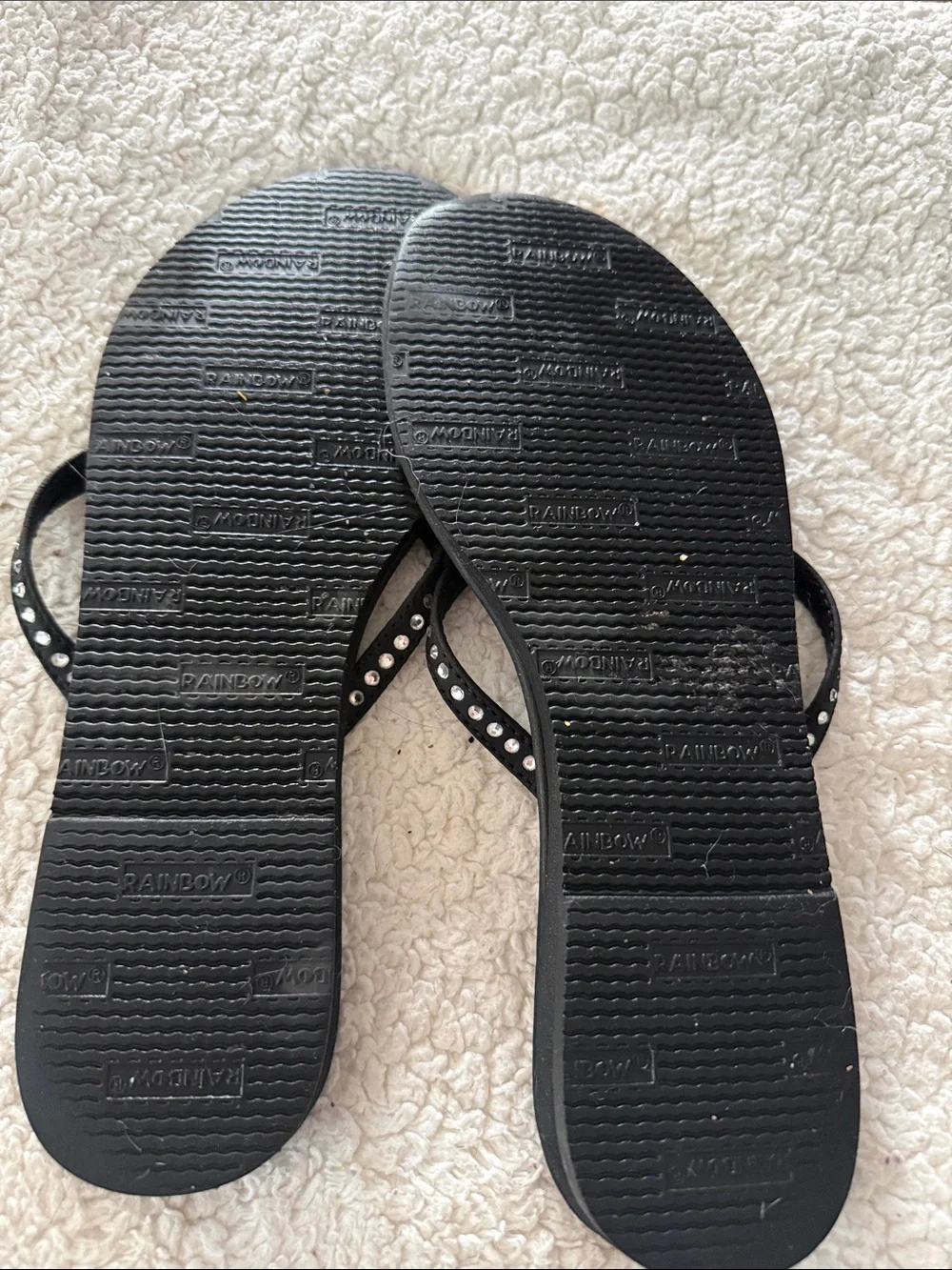 Rainbow Black Rhinestone Thong Sandals